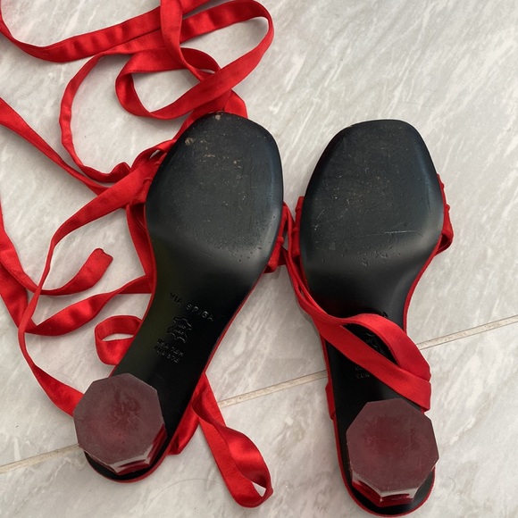 Via Spiga red lace up V-Nova rouge heels sandals - Picture 6 of 7
